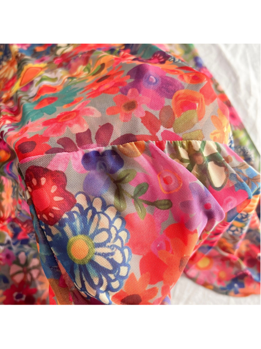Natural Life Floral Mesh Tiered Maxi Dress Sz M Boho Cottage Rainbow Calico - Picture 9 of 9